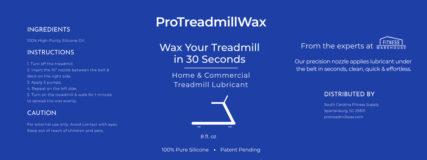 Pro Treadmill Wax 8oz. Commercial Size  (2 year supply when used monthly)